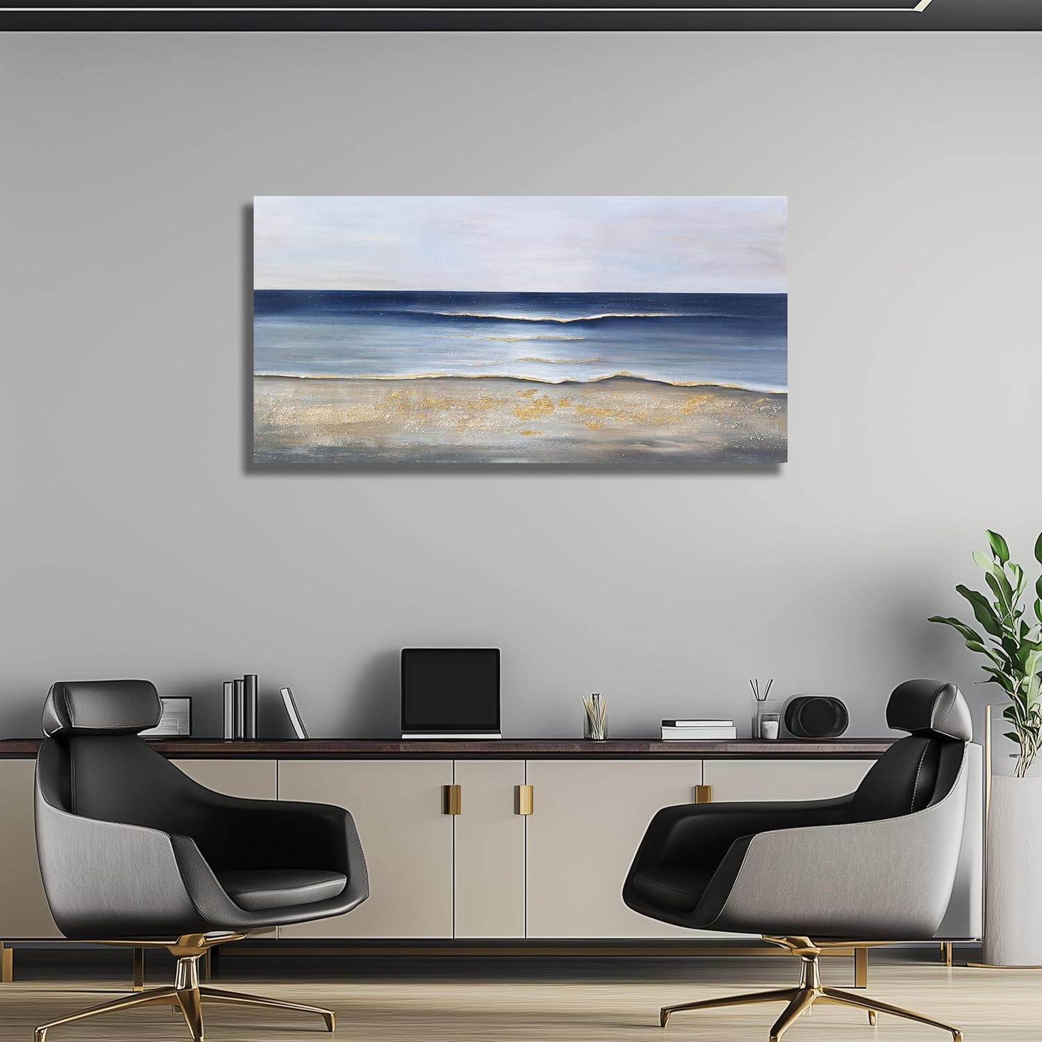 Yuaxker Ocean Canvas Wall Art Blue and Gold Wall Decor Modern Aesthetic Canvas Painting Super Large Size Artwork for Living Room Bedroom Dinning Room Office 30x60 inch