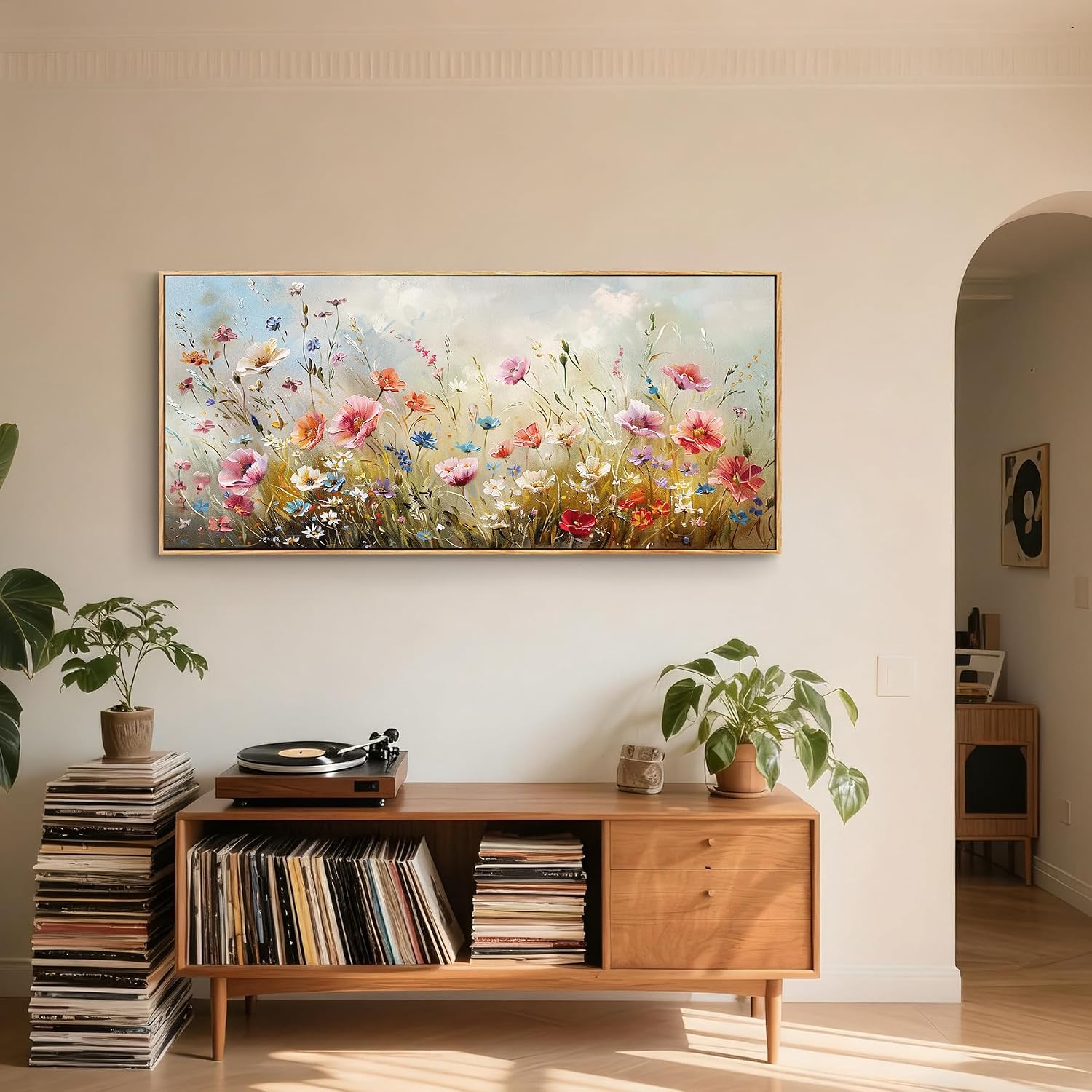 crmotu Floral Wall Art, Extra Large Wall Art, Flower Wall Decor, Oversized Framed Artwork for Walls, Colorful Wildflower Art Prints, Botanical Painting for Living Room Office Dining Room Hotel 32'x71'