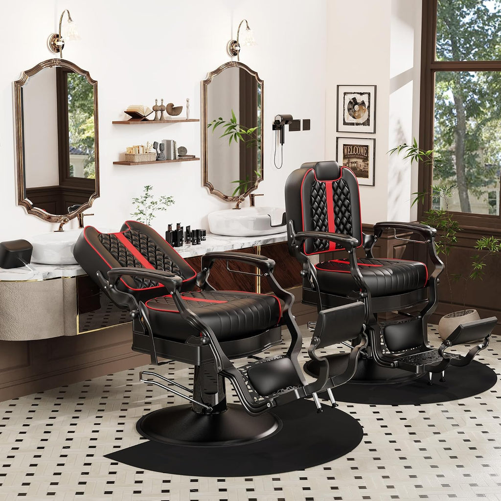 Baasha Professional Reclining Barber Chair with Adjustable Headrest, Hydraulic Heavy-Duty Base, Soft Upholstery & Thick Cushion, Tattoo & Hair Salon Chair, 550 lbs Capacity