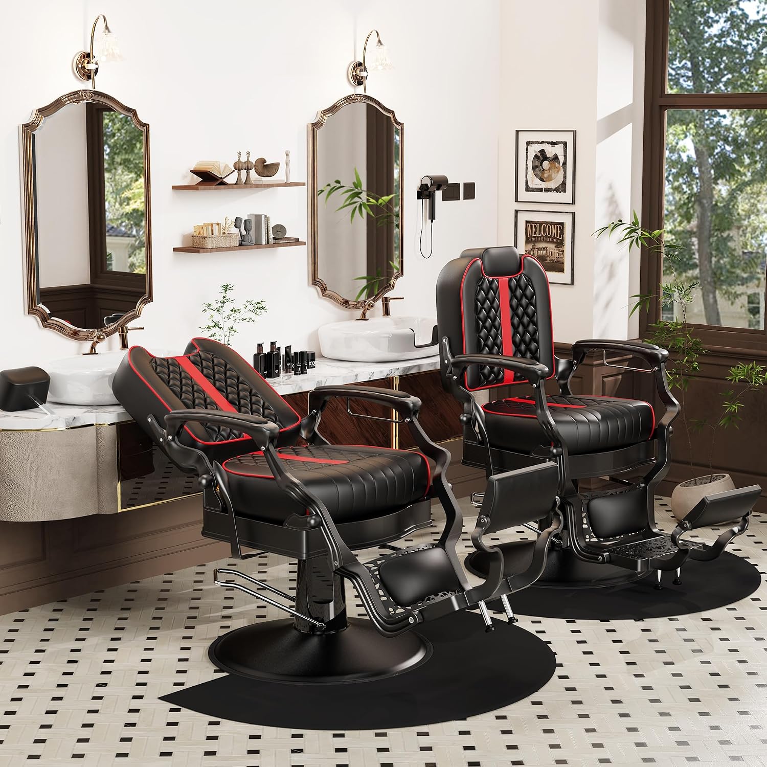 Baasha Professional Reclining Barber Chair with Adjustable Headrest, Hydraulic Heavy-Duty Base, Soft Upholstery & Thick Cushion, Tattoo & Hair Salon Chair, 550 lbs Capacity