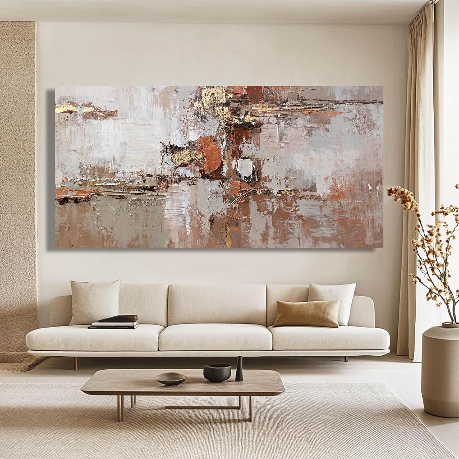 Gold Canvas Wall Art Framed Prints for Wall Decor 29'x58' Abstract Artwork for Living Room Posters for Bedroom Kitchen