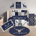 Terwex Personalized Baby Bedding, 5 Pcs Custom Name Bedding Sets for Girls & Boys - Nursery Beds, Soft Toddler Sets for Infant Customized Gifts, Blue Woodland Deer