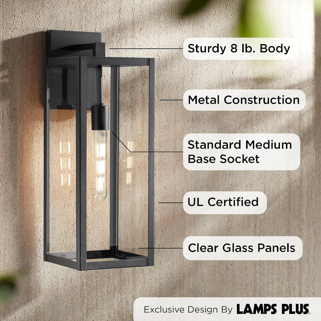 John Timberland Titan Modern Industrial Outdoor Wall Light Fixture Mystic Black Metal 20' Clear Glass Damp Rated for Exterior House Porch Patio Outside Deck Garage Yard Front Door Garden Home