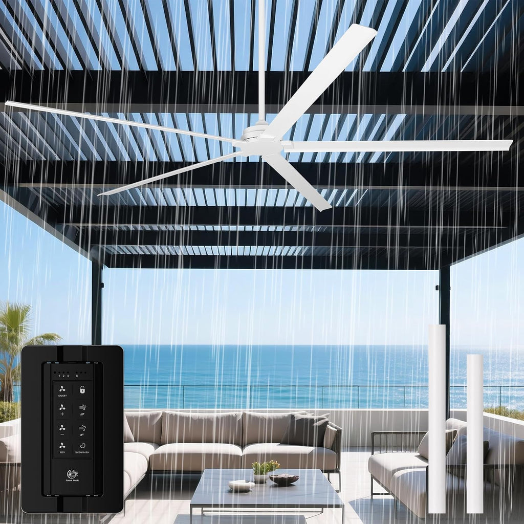Waterproof Outdoor Ceiling Fans, 84' Industrial White Ceiling Fans without Lights, Large DC Motor Ceiling Fan No Light with Reversible Aluminum Blade, Wet-rated Fan for Patio Gazebo Porch Living Room