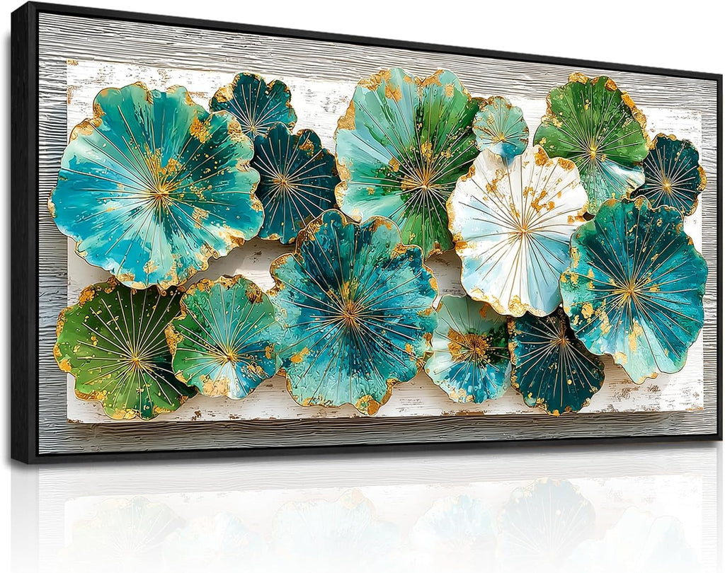 XIGUANGART Lotus leaf Large Wall Art for Living Room Texture Wall Decor Green Floral Abstract Pictures Framed Artwork for Walls Canvas Print Painting for Bedroom Nature Rustic Home Decoration 30x60