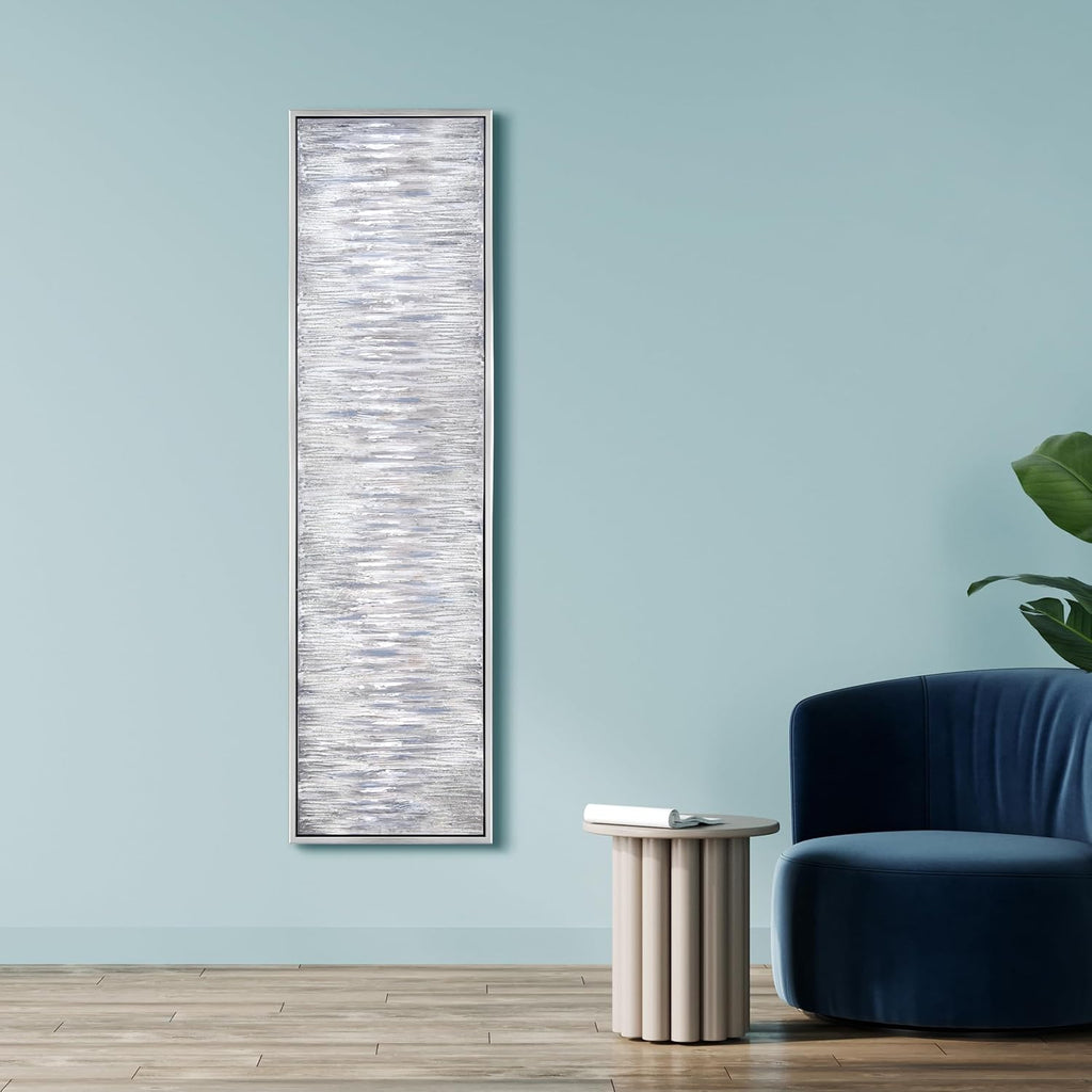 Empire Art Direct Abstract Wall Art Textured Hand Painted Canvas by Martin Edwards, Champagne Silver Frame, 20' x 72', Gray Field