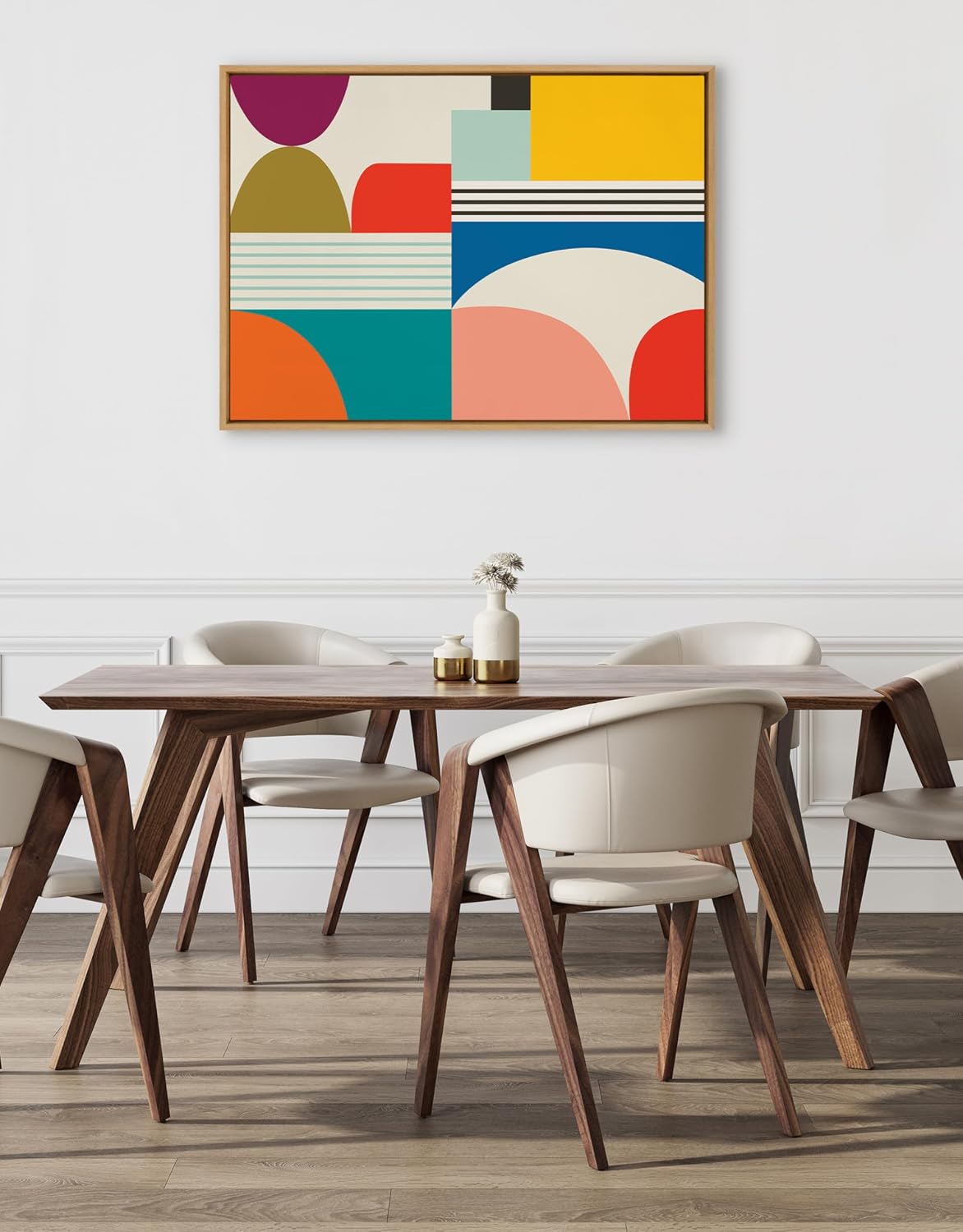 Kate and Laurel Sylvie Mid Century Modern Pattern Framed Canvas Wall Art by Rachel Lee of My Dream Wall, 31.5x41.5 Natural, Colorful Abstract Art for Home Wall Decor