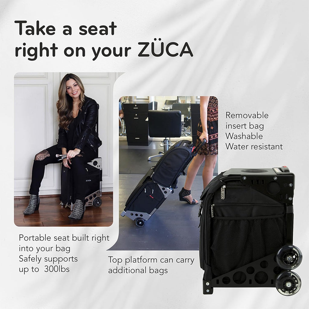 ZUCA Travel Cases for Artists & Professionals - Makeup Case with 4 Vinyl Utility Pouches, Travel Cover, 41' Telescoping Handle, Rolling Wheels & Sturdy Aluminum Frame for Makeup Artists and Creatives