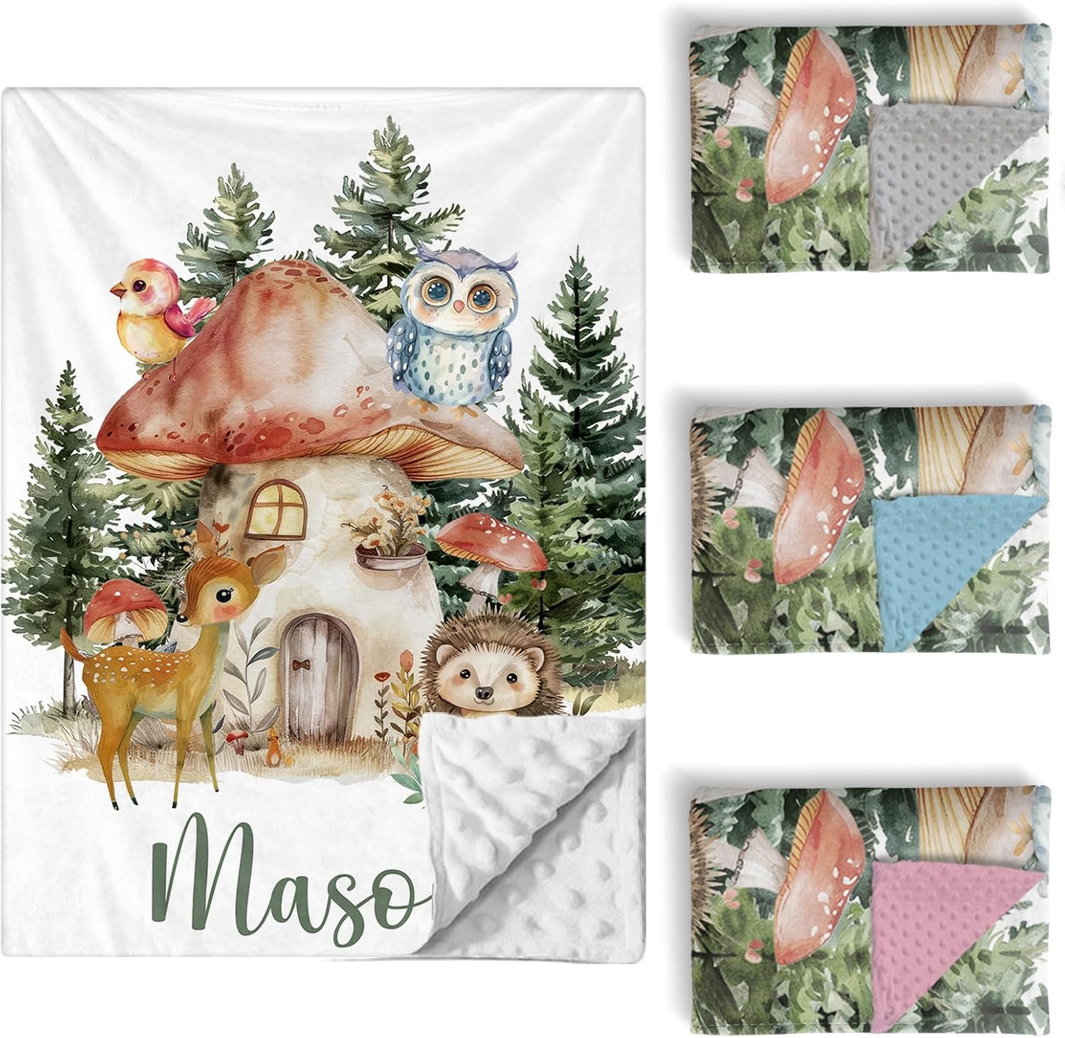 Personalized Baby Crib Bedding Set, 5 Pcs Custom Name Nursery Bedding Set for Girls Boys, Forest Animals Baby Crib Set for Toddlers Infants, Double Layer Bedding Crib Sets Customized Gifts