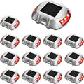 JIGUOOR Solar Deck Lights LED Driveway Lights Solar Powered Dock Light Outdoor IP68 Waterproof Road Markers for Step Sidewalk Stair Boat Garden Ground Pathway Yard (Red, 14 Pack)