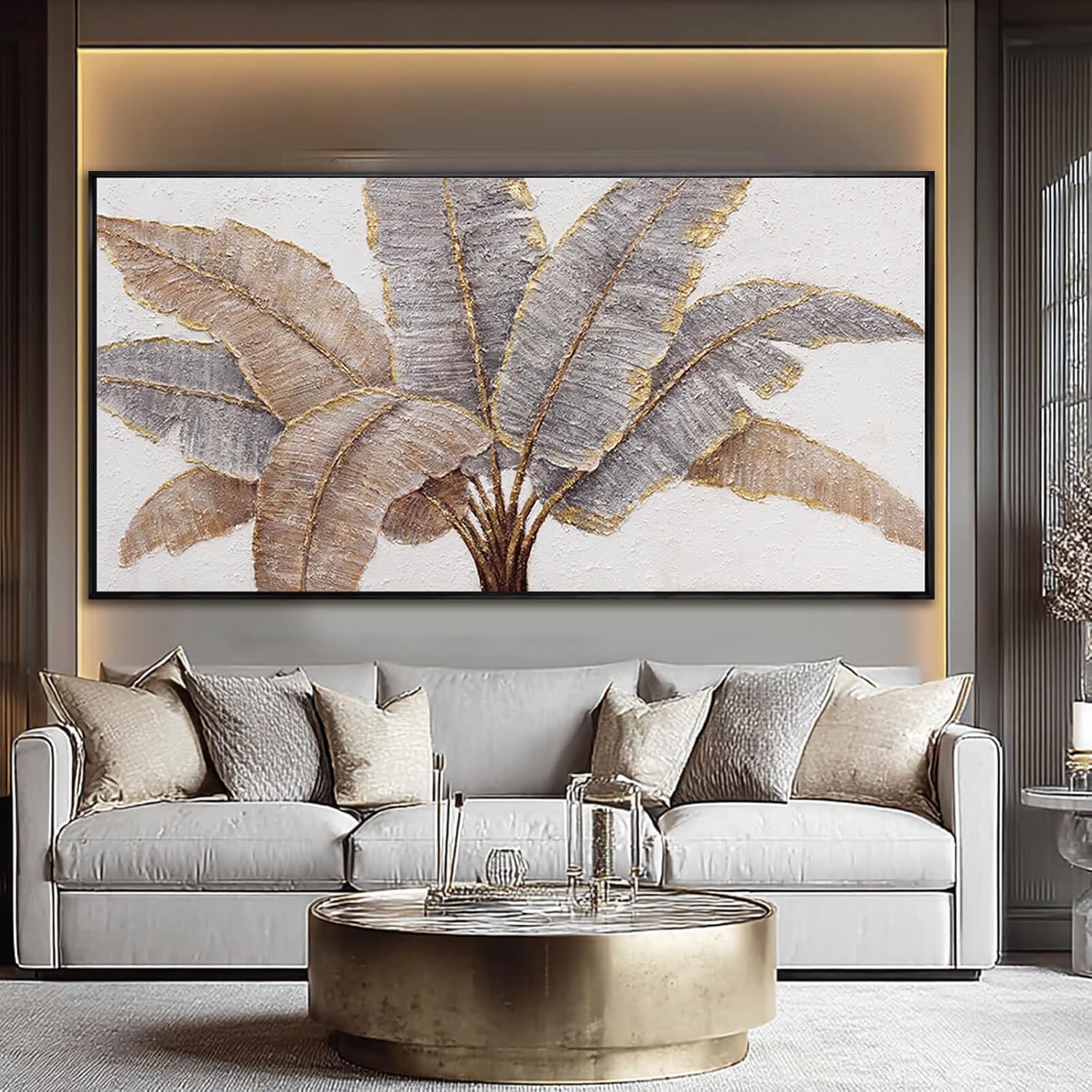 CHUDANHAO Plant Canvas Wall Art Contemporary Wall Decor Gold Pictures Textured Home Decorations 29'x58' Canvas Art for Living Room Kitchen