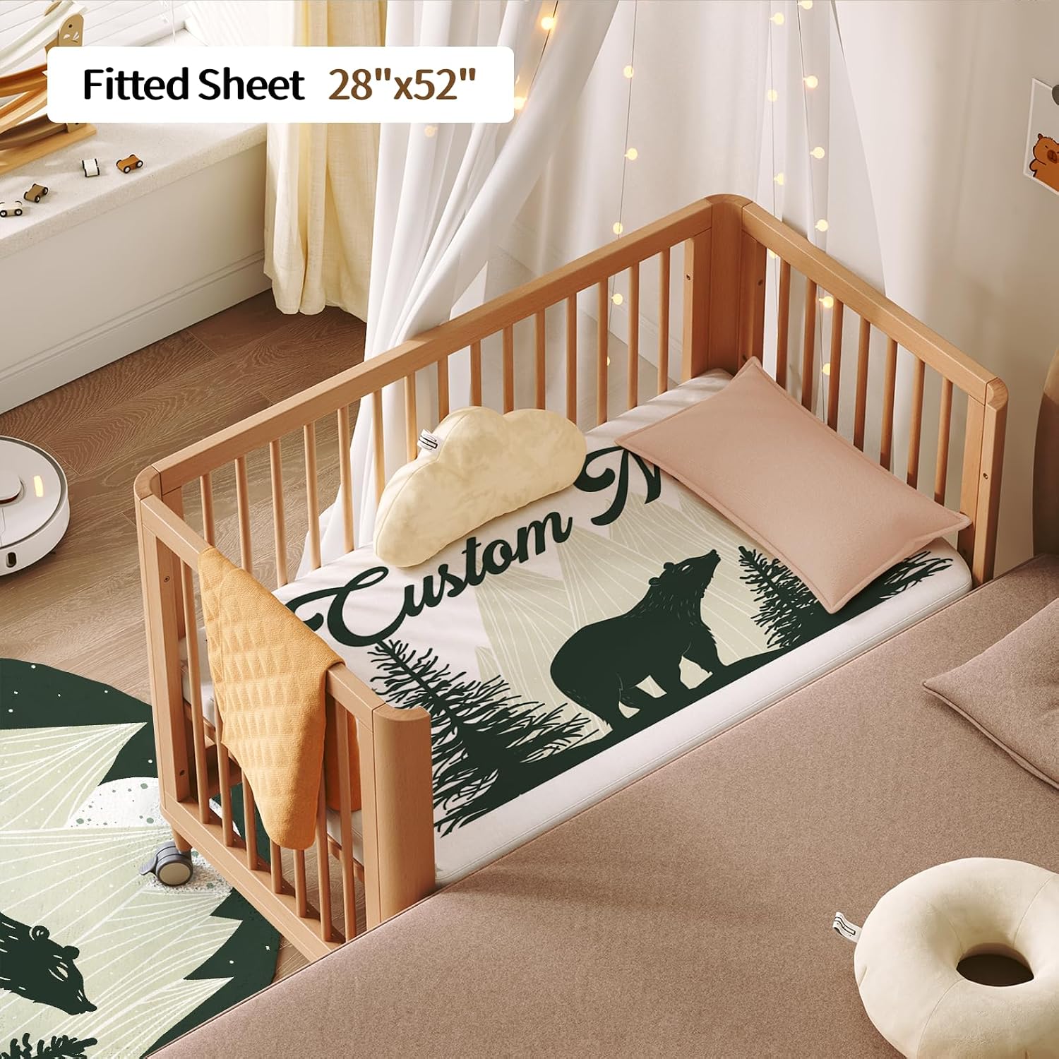 Personalized Baby Crib Bedding Set, Custom Name Nursery Bedding, Polar Bear 5 Pcs Baby Bedding Set for Girl Boy, Double Layer Crib Set, Custom Gifts(Fixed Size)