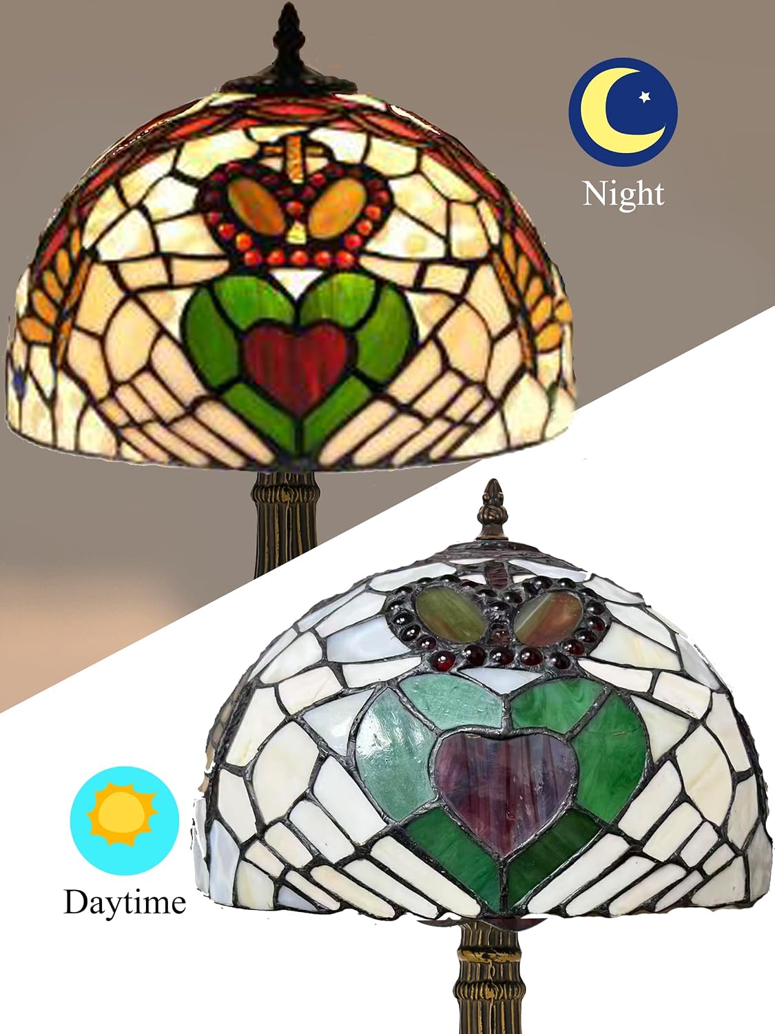 KY&BOSAM Tiffany Table Lamps Irish Gold Crown Celtic Light Stained Glass Art Style Desk Lamp19 Inche Tall 12 Inche Wide Lamp Shade1 Bulb Antique Zinc Base Living Room Bedroom St Patrick's Day Decor