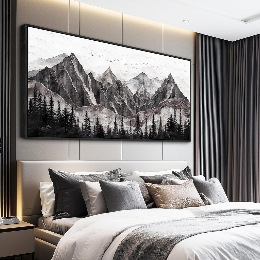 XIGUANGART Large Abstract Mountain Wall Art Farmhouse Canvas Art Print Painting Forest Nature Wall Decor Watercolour Modern Landscape Picture for Living Room Bedroom Office Decorations Framed Artwork