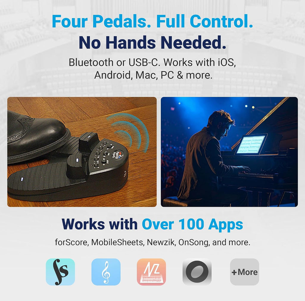 PageFlip Dragonfly Bluetooth Page Turner Pedal – 4-Pedal Silent Foot Pedal for iPad, Android & PC – Hands-Free Sheet Music Control – Works with forScore, OnSong, MobileSheets & 100+ Music Apps