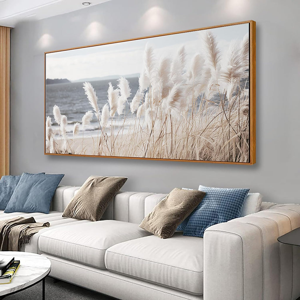 Framed Wall Art Artwork Decor Nature Canvas Painting ReedSeascape Wall Decor for Bedroom Living Room Decoration Home Kitchen Office 24' x 48'