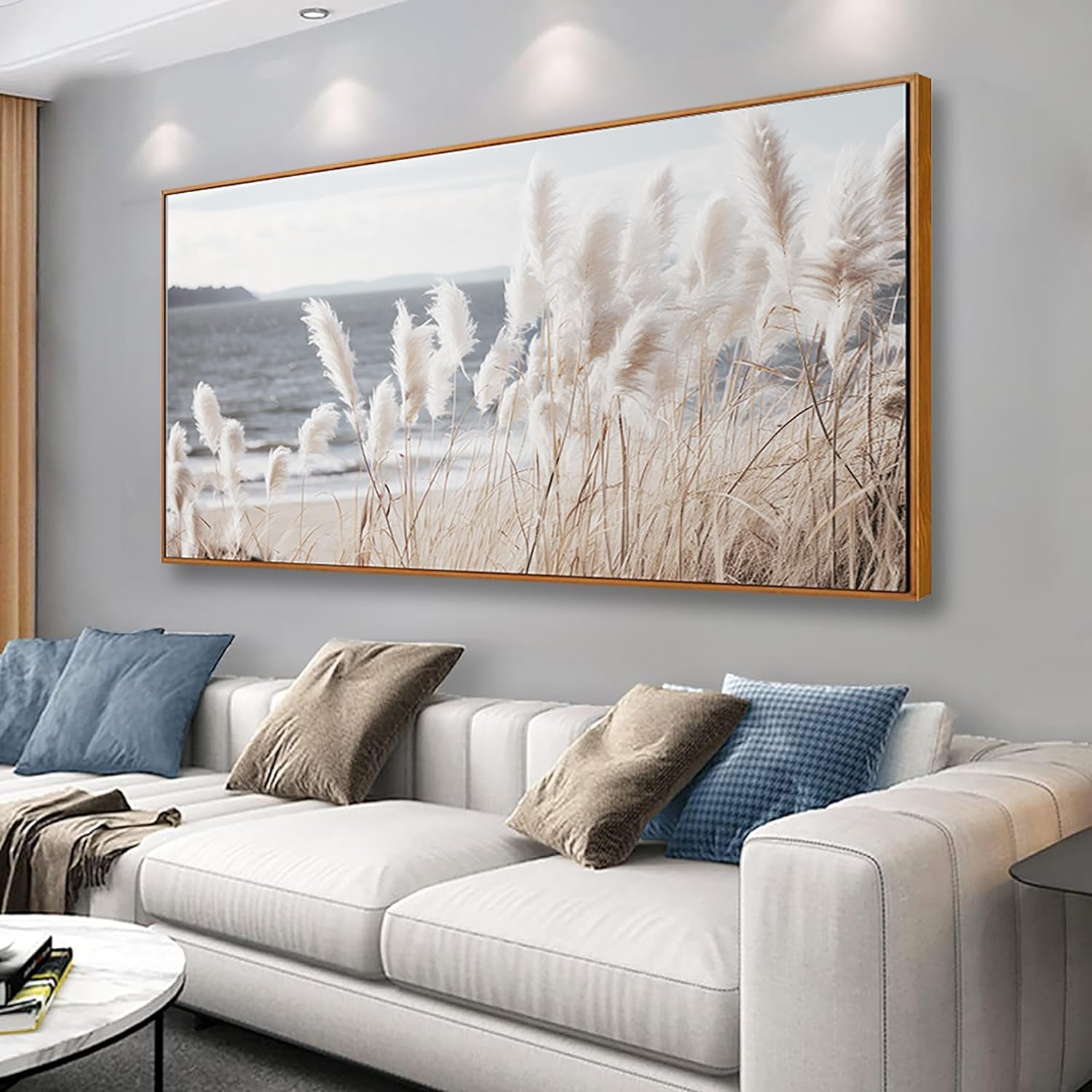 Framed Wall Art Artwork Decor Nature Canvas Painting ReedSeascape Wall Decor for Bedroom Living Room Decoration Home Kitchen Office 24' x 48'