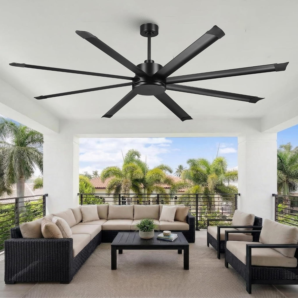 84 Inch Industrial Ceiling Fan No Light, Large Black Ceiling Fan without Light with Remote Control, High CFM Reversible DC Motor, 8 Aluminum Blades, Commercial Fan for Shop Garage Gym Warehouse
