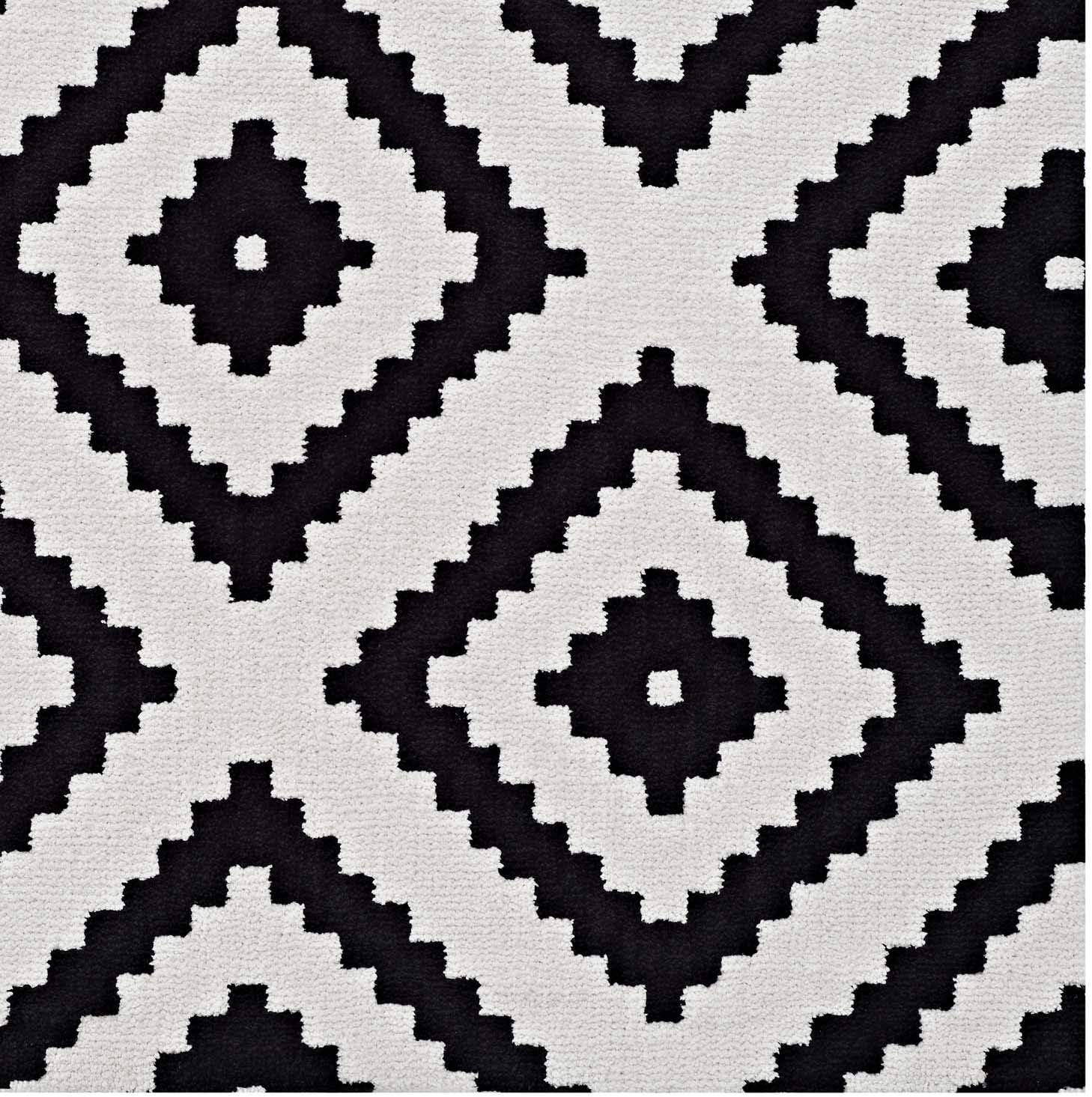Modern Contemporary Urban Living Lounge Room Area Rug Runner Floor Carpet, Fabric, Multi White Black