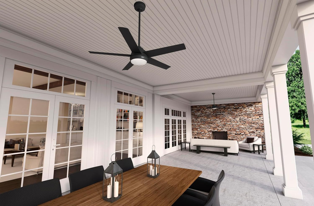 Hunter Skyflow 52 inch Indoor/Outdoor Ceiling Fan with Light and Wall Control, Matte Black Ceiling Fan, 3 Speed WhisperWind Motor, 52589, for Coastal Patios, Pergolas, Bedrooms, or Living Rooms