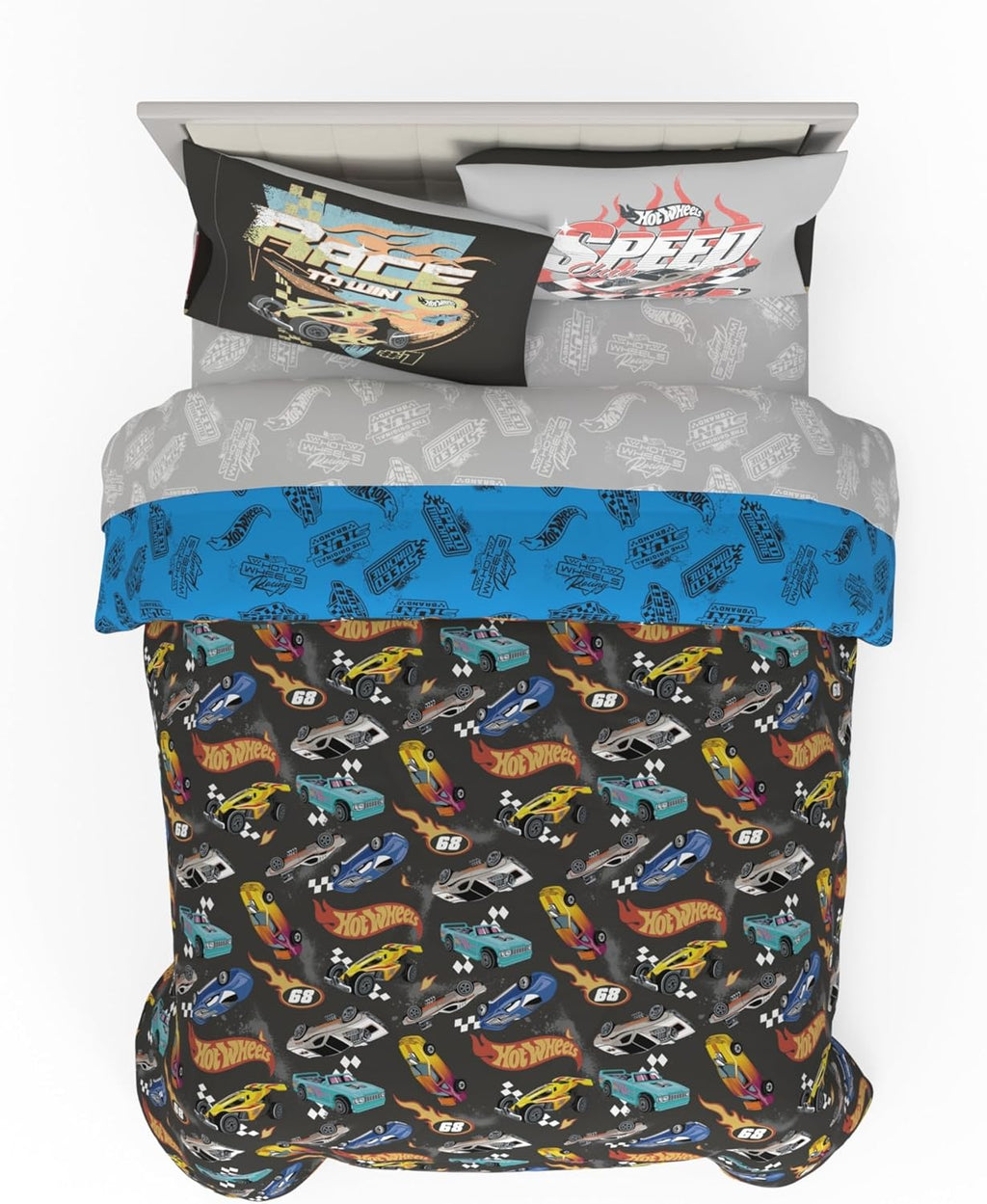 Hot Wheels Kids Bedding Super Soft Comforter and Sheet Set with Sham, 7 Piece Queen Size, (Officially Licensed Product) By Franco