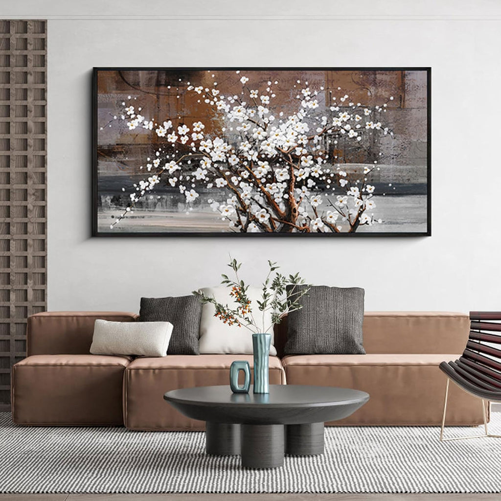 KLAKLA Wall Art for Living Room - Black Framed Wall Decor - Large Size Natural Botanical Plum - Wooden Framed Abstract Brown Picture Artwork for Bedroom Office