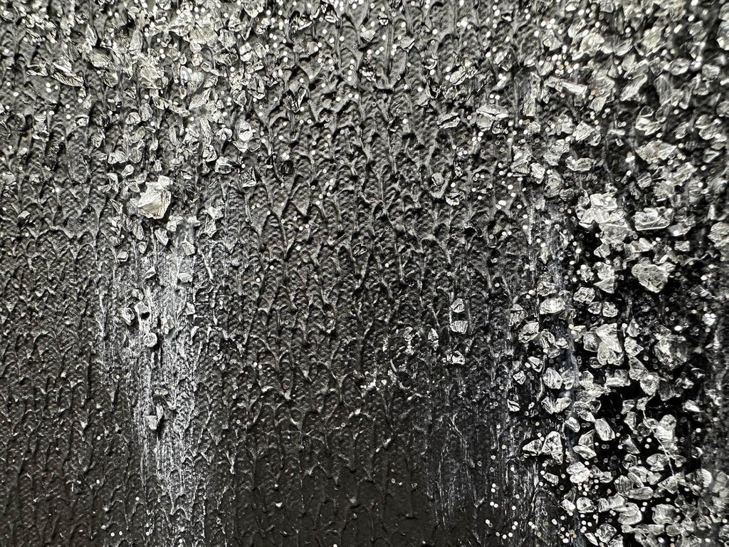 Framed Black Abstract Modern Oil Paintings, Glass Crystal Textured Wall Art, Vertical Contemporary Art, Glittery Crystal Artwork