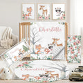 Personalized Baby Crib Bedding Set, 5 Pcs Custom Name Nursery Bedding Set for Girls Boys, Pink Forest Animals Baby Crib Set for Toddlers Infants, Double Layer Bedding Crib Sets Customized Gifts