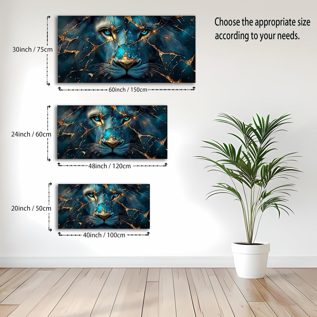 Canvas Wall Art Abstract Wall Art Painting Lion Image Printed Artwork Wooden Frame Suitable for Living Room Bedroom and Office Home Decor Artwork 28x57 inches