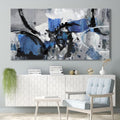 Large Abstract Wall Art - Canvas Wall Art in Blue and Black Tones, Framed Gray Artwork for Living Room, Bedroom, and Office Decorations for Work - Modern Wall Decor and Pictures