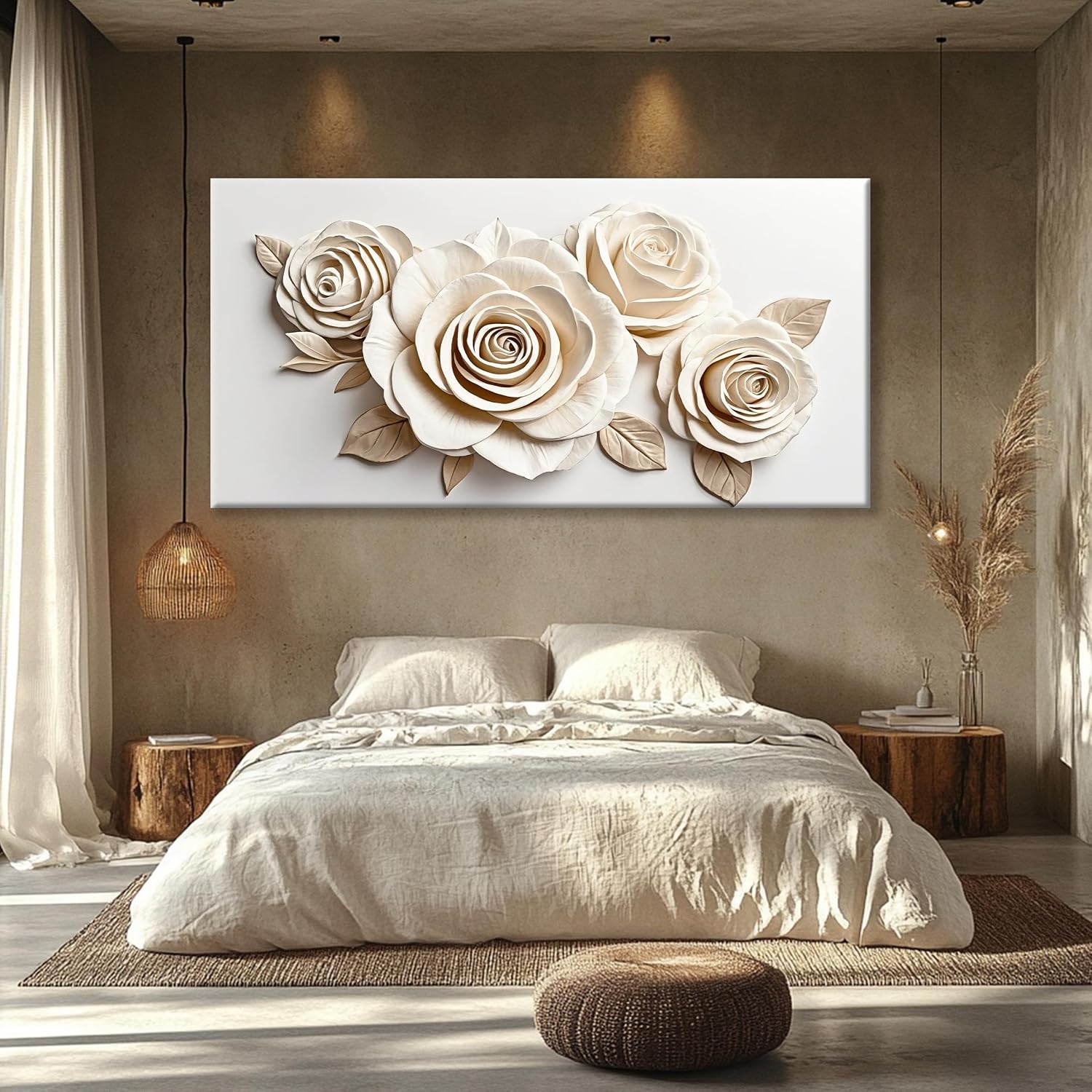 White Canvas Wall Art Living Room Prints Home Wall Decor Modern Canvas Art Wall Decor 35x70 Inches Large Flower Wall Art Elegant Painting Prints Picture For Bedroom Hotel Office Artwork