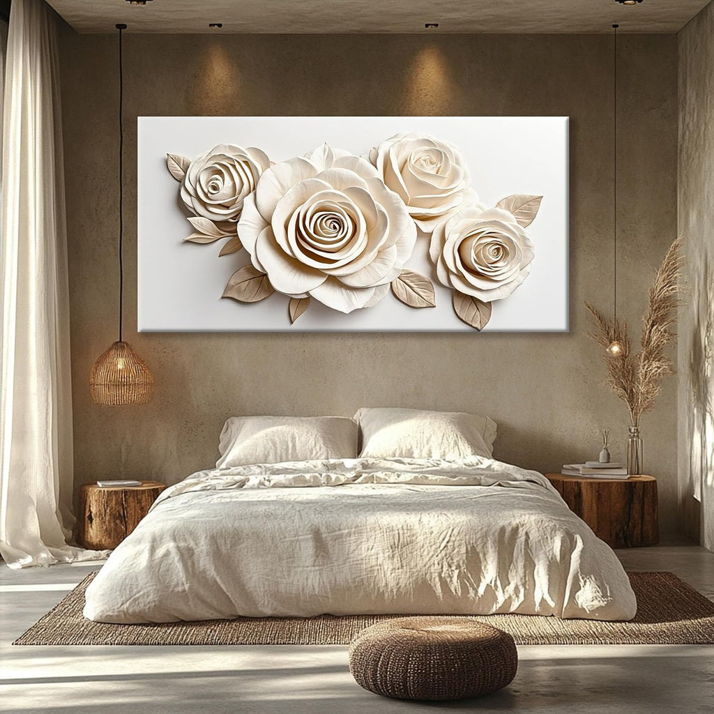 White Large Canvas Wall Art Living Room Prints Home Wall Decor Modern Canvas Art Wall Decor 39x78 Inches Large Flower Wall Art Elegant Painting Prints Picture For Bedroom Hotel Office Artwork
