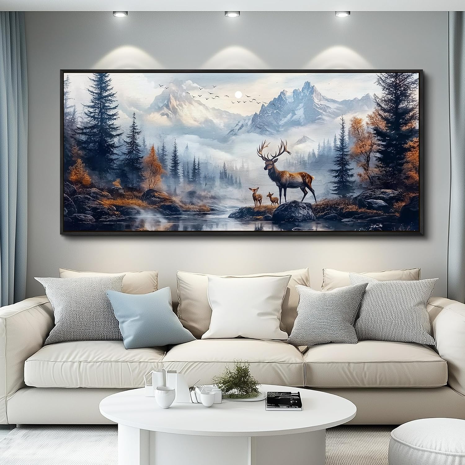 KELIYUAN Large Canvas Lushan Mountain Scenery Wall Art For Living Room Black Framed Wall Decorations For Bedroom Office Murals Printed Artworks Restaurant Wall Artwork Home Decor Aesthetics 32'X72'