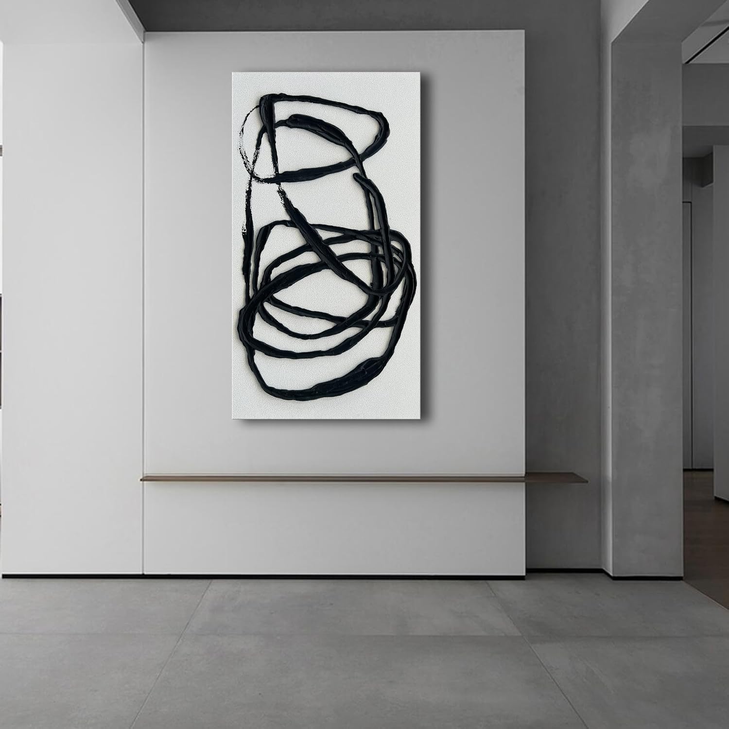 NANKAI Art Contemporary Minimalist Black and White Art Painting Texture Abstract Oil Painting Home Wall Art 24x48 Inches