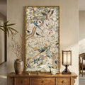 Vintage Gold Framed Chinoiserie Wall Art for Living Room, Vertical Retro Neutral Floral Bird Artwork for Walls, Canvas Print with Bamboo-Style Framed for Bedroom Dining Room Wall Decor, 20x40 Inch