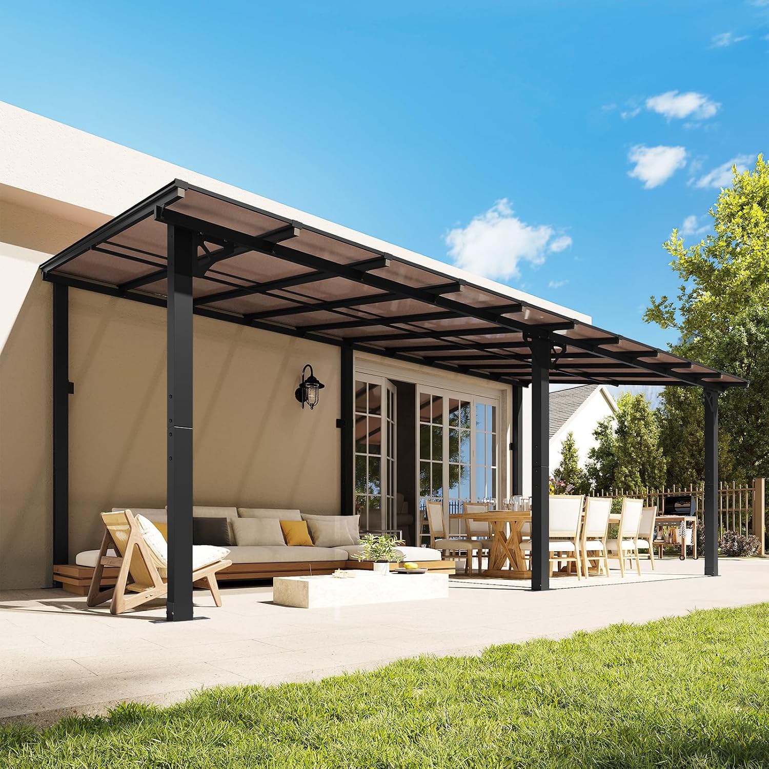 Aoxun 20' x 10' Gazebo for Patio, Gazebo Pergola with Sloped Roof, Large Wall-Mounted Heavy Duty Awnings, for Backyard, Deck, Patio (Black)