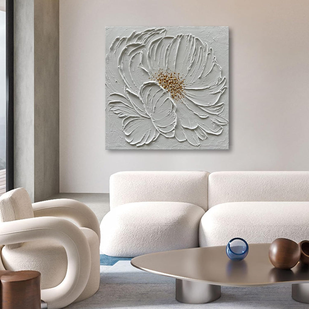 36x36 Inch White Flower Texture Art Hand Painted Abstract Home Wall Decorative Art