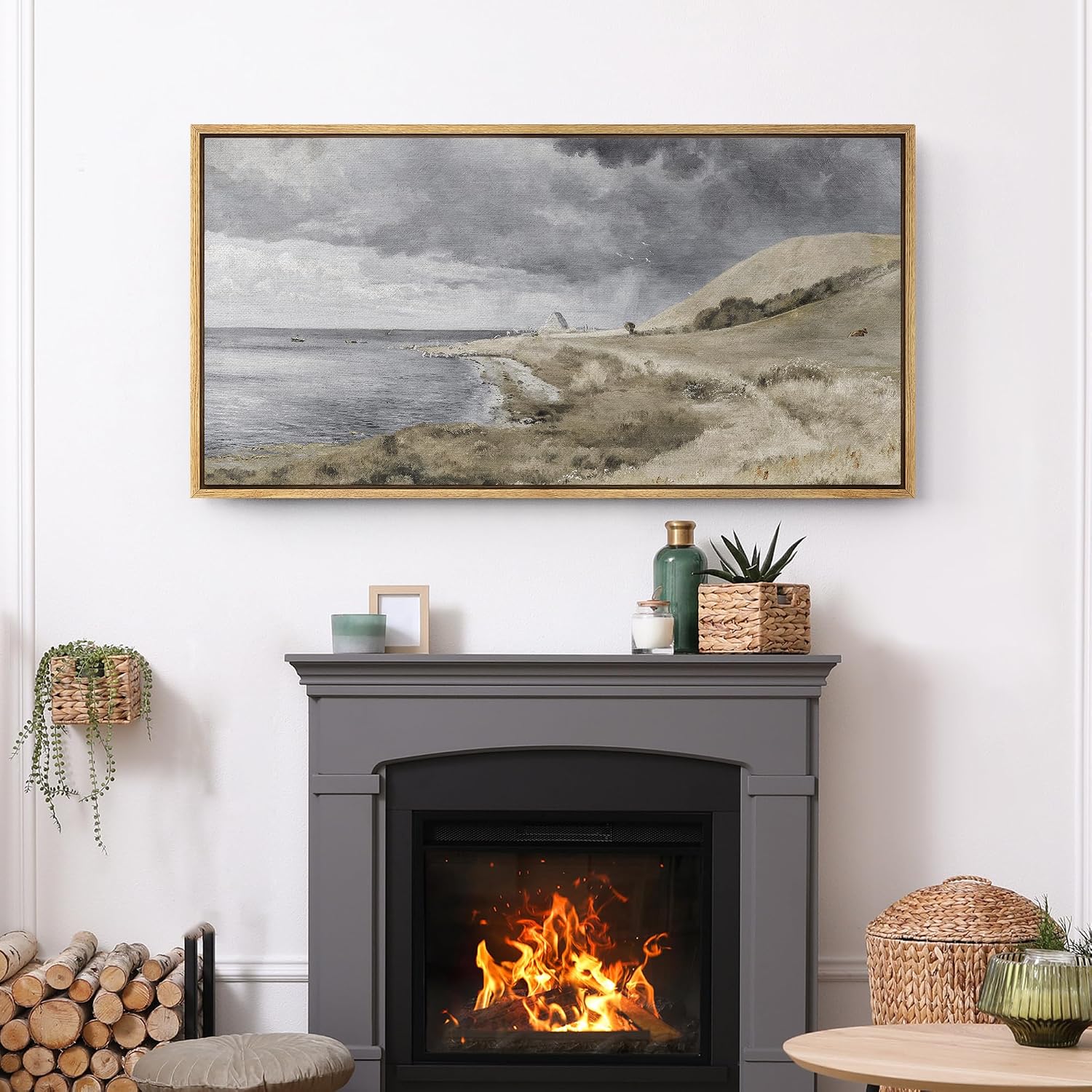 SIGNFORD Extra Large Framed Canvas Print Wall Art Coastal Dunes Landscape Serene Seaside Illustrations Modern Art Relax/Calm Warm for Living Room, Bedroom, Office - 60'x30'