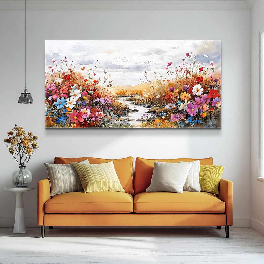 XIGUANGART Wildflowers Plants Painting Artwork Large Wall Art Canvas Prints Colorful Flowers Scenery Farmhouse Pictures Wall Decor for Living Room Kitchen Dining Room Bedroom Office Ready To Hang