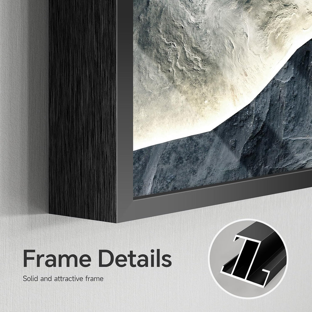 Framed Modern Mountain Wall Art for Living Room, 3 Piece Blue Luxury Bright Style Painting Prints, Landscape Moon Artwork for Dining Room Hallway Home Office Wall Decor