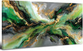 Emerald Green Abstract Wall Art Green and Gold Wall Decor Marble Canvas Picture for Living Room Above Couch Artwork Decorations Watercolor Liquid Textured Ink Prints Painting Poster Decor 75x147cm