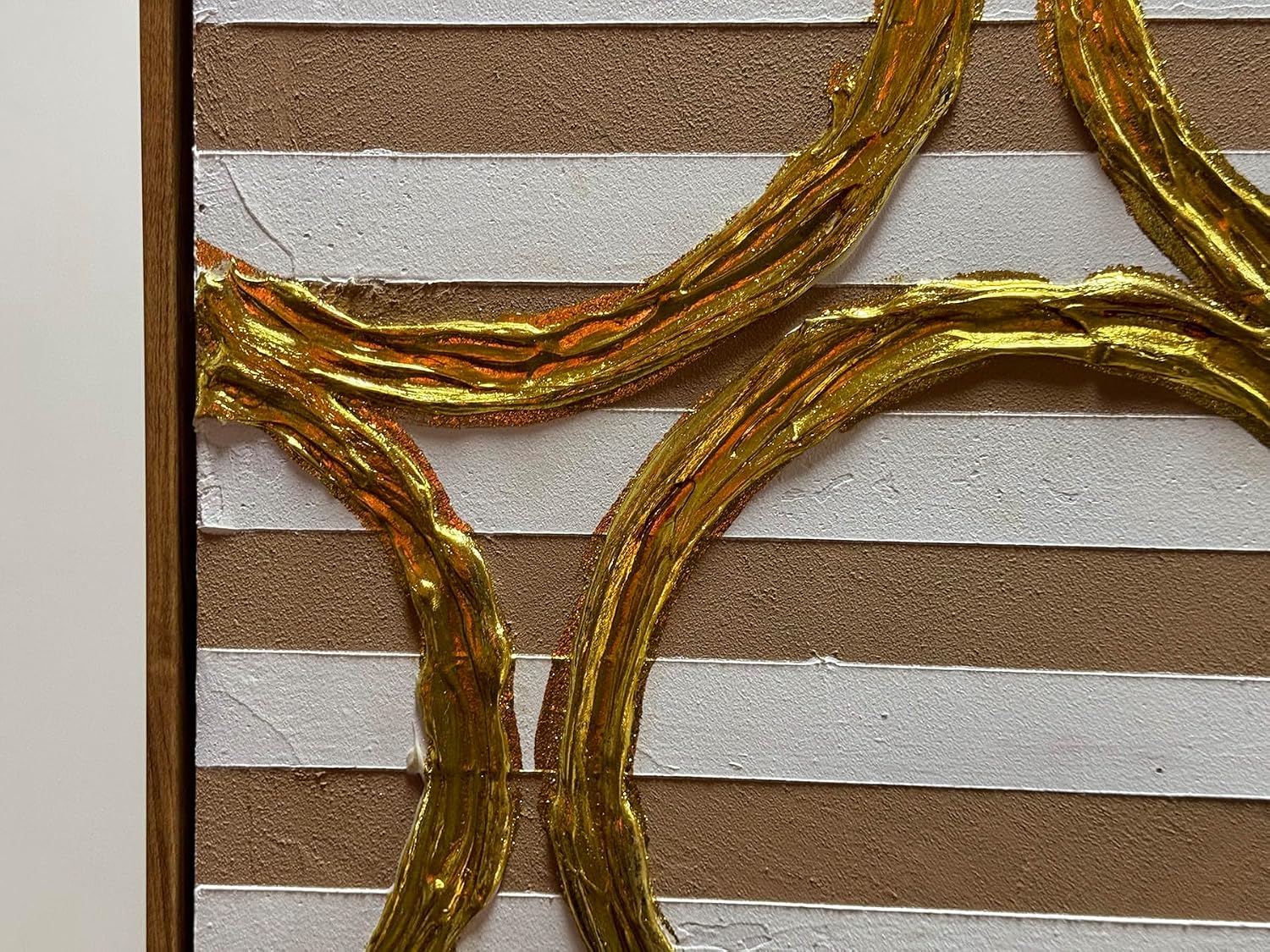 Boiee Art,24x36Inch Hand Painted Abstract Artwork Textured Geometric Golden Circle Oil Painting Acorn Brown Minimalist Wall Art for Home Walls