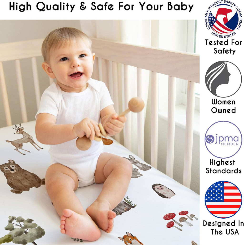 Sweet Jojo Designs 6-Piece Baby Crib Bedding Set (Woodland Animals) for Boys or Girls, Infants/Nursery incl. Blanket, Fitted Sheet, Skirt, Mesh Liner, Diaper Stacker (Neutral, Forest Animal, Hedgehog)
