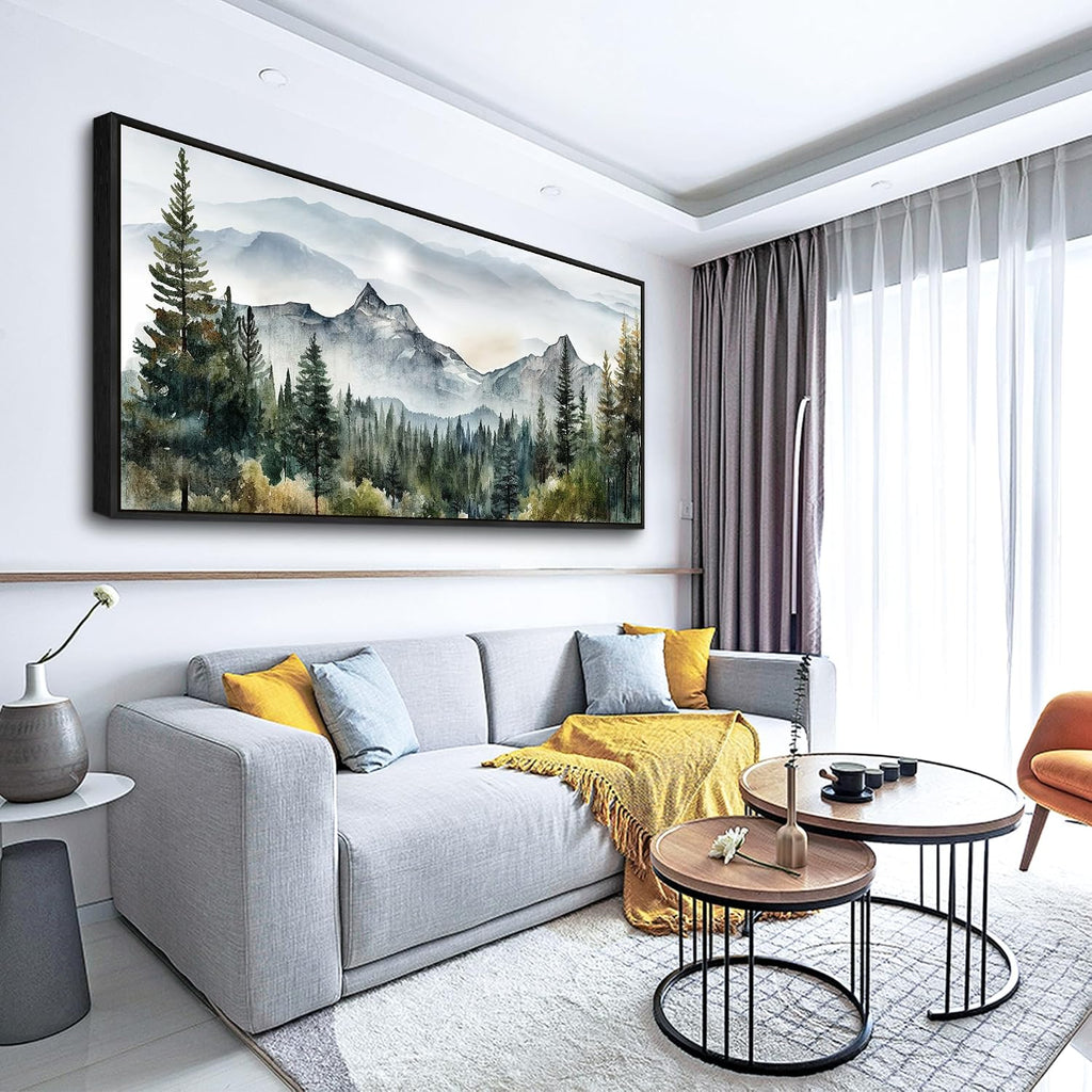 Wapluam Large Canvas Wall Decor For Living Room Bedroom - Modern Office Wall Art - Abstract Mountain Landscape - Stretched And Framed - Ready To Hang - Black Framed