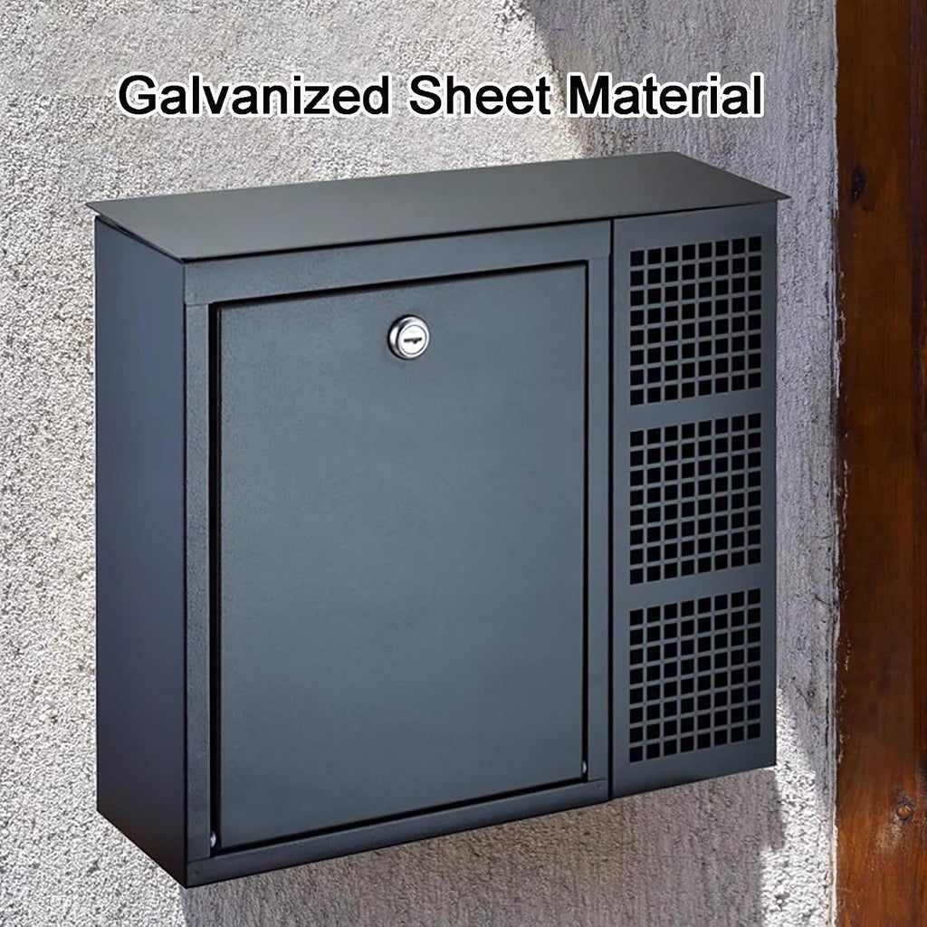 Metal Mailbox, Locking Wall Mount Mailboxes, Mail Box with Newspaper Tube, Galvanized Steel Mail Boxes, with 2 Keys(Black)