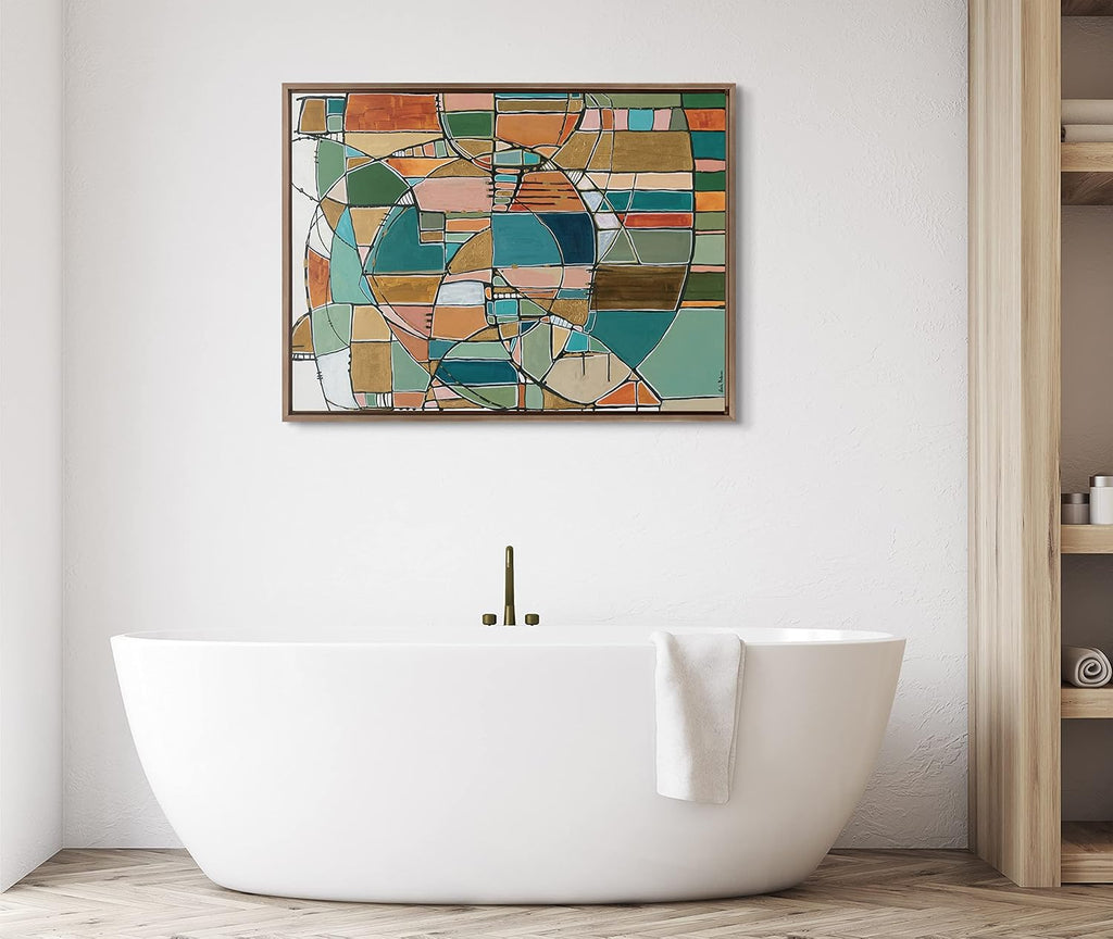 Kate and Laurel Sylvie Stardust Chords Framed Canvas Wall Art by Leah Nadeau; 28x38 Gold; Decorative Abstract Mosaic Inspired Art Print