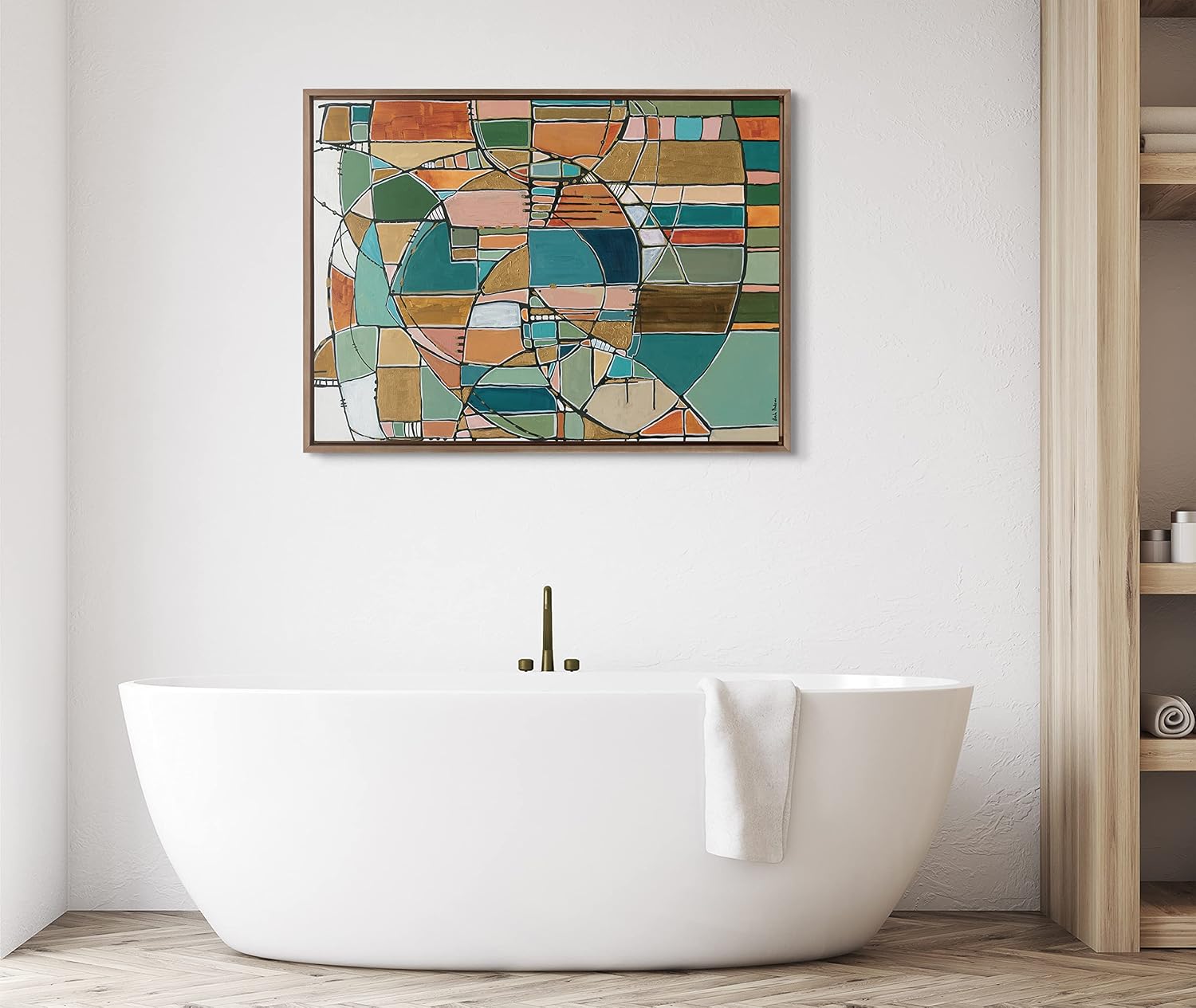 Kate and Laurel Sylvie Stardust Chords Framed Canvas Wall Art by Leah Nadeau; 28x38 Gold; Decorative Abstract Mosaic Inspired Art Print