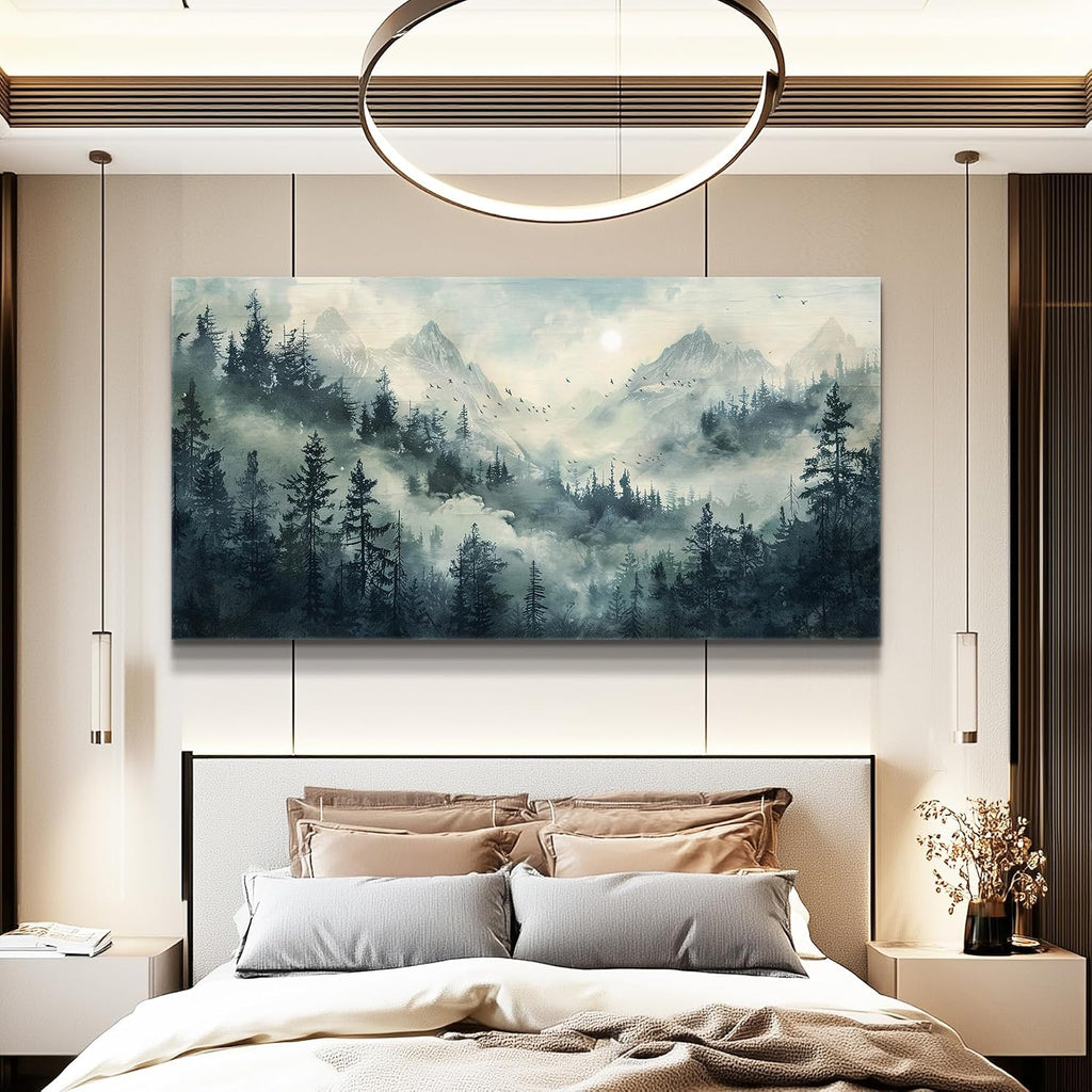 KELIYUAN Large Natural Landscape Wall Art For Dining Room Apartment Misty Forest Landscape Painting Wall Decoration Living Room Bedroom Office Artwork Pictures Home Decoration Aesthetics 30x60 In