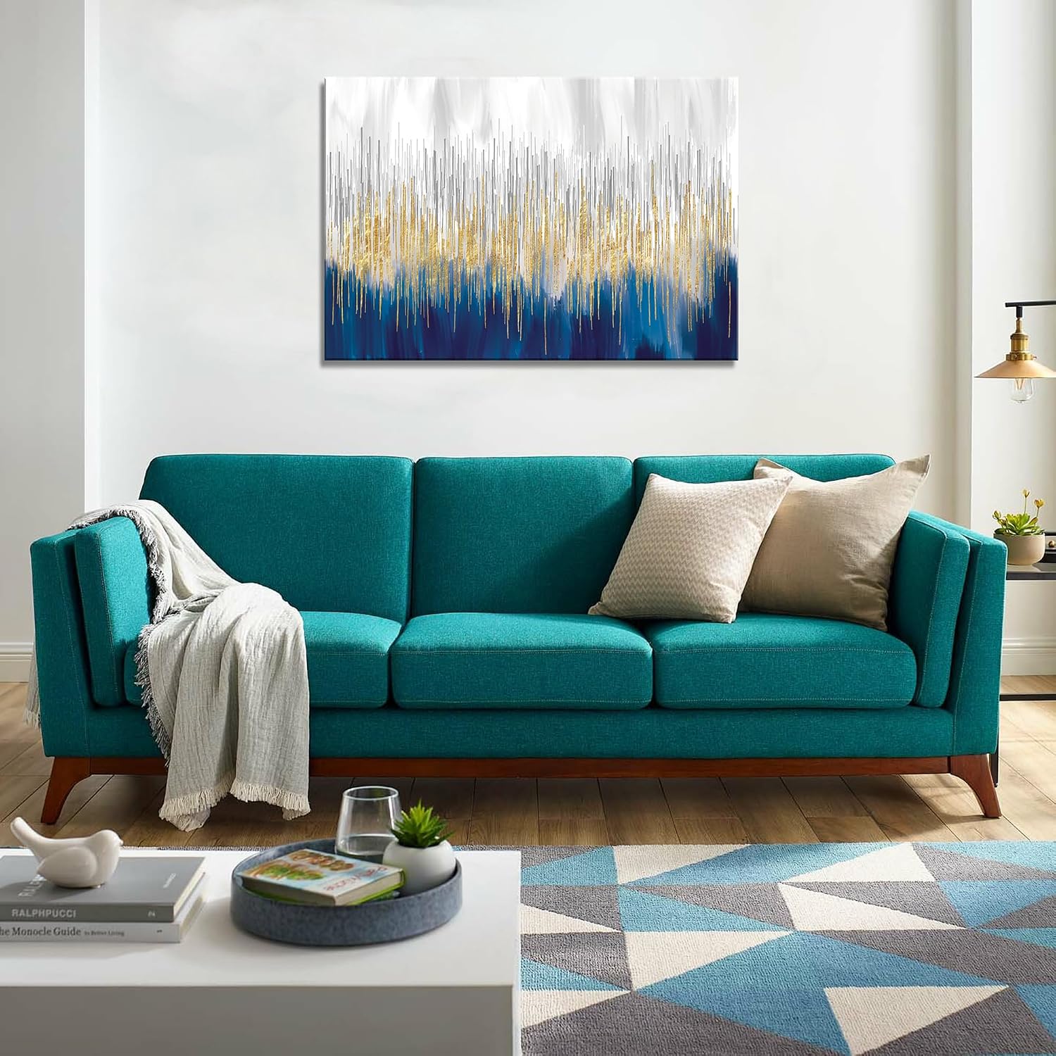 XXMWallArt FC3181 Abstract Wall Art Gold and Blue Canvas painting Artwork Painting Print for Living Room Bedroom Kitchen Home and Office Wall Decor