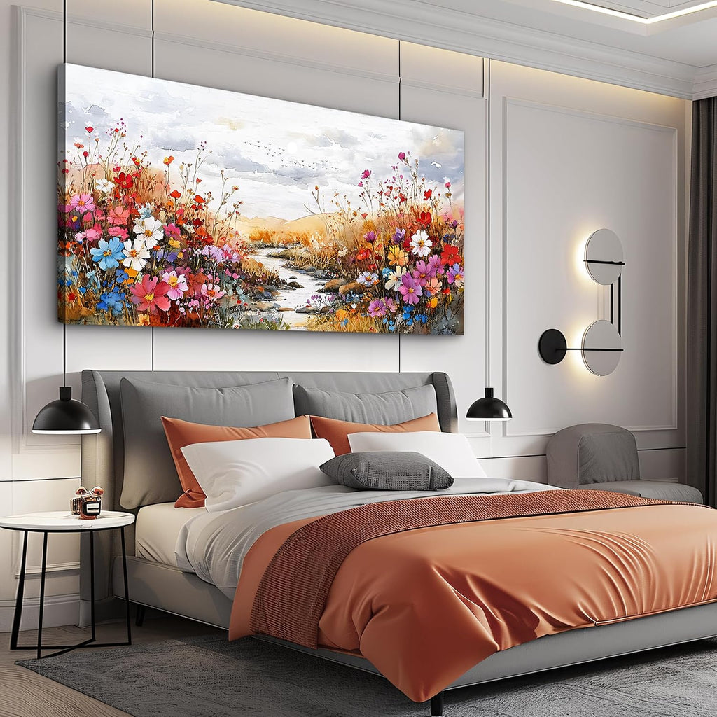 XIGUANGART Wildflowers Plants Painting Artwork Large Wall Art Canvas Prints Colorful Flowers Scenery Farmhouse Pictures Wall Decor for Living Room Kitchen Dining Room Bedroom Office Ready To Hang